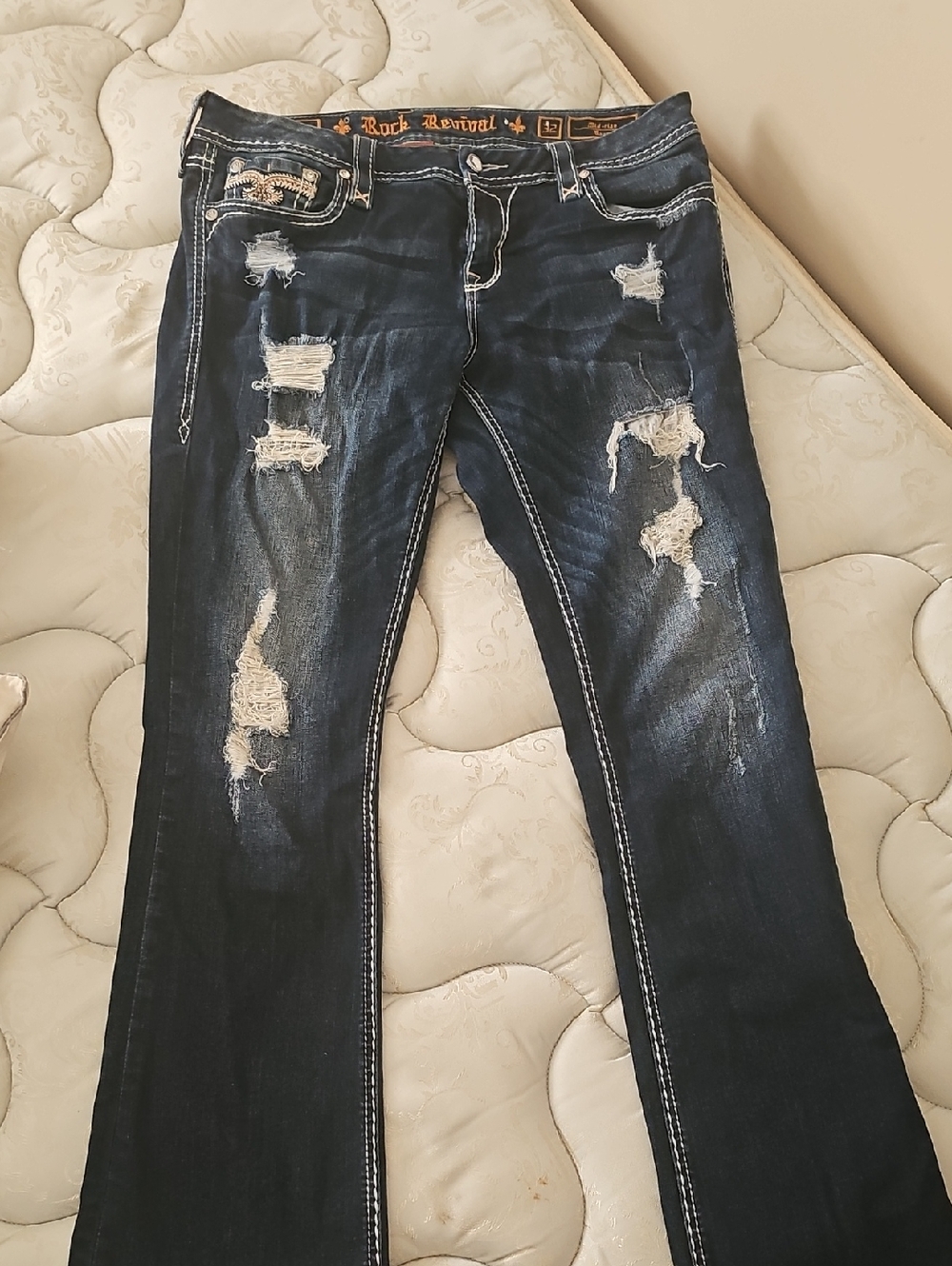 ROCK REVIVAL Dark Blue Embroidered Pocket Women's Jeans